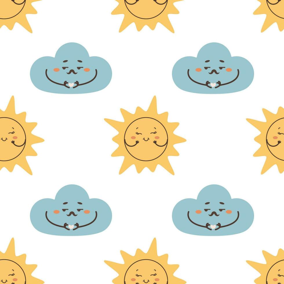 Seamless cloud pattern showing a heart, flirting with the sun , overcast vector