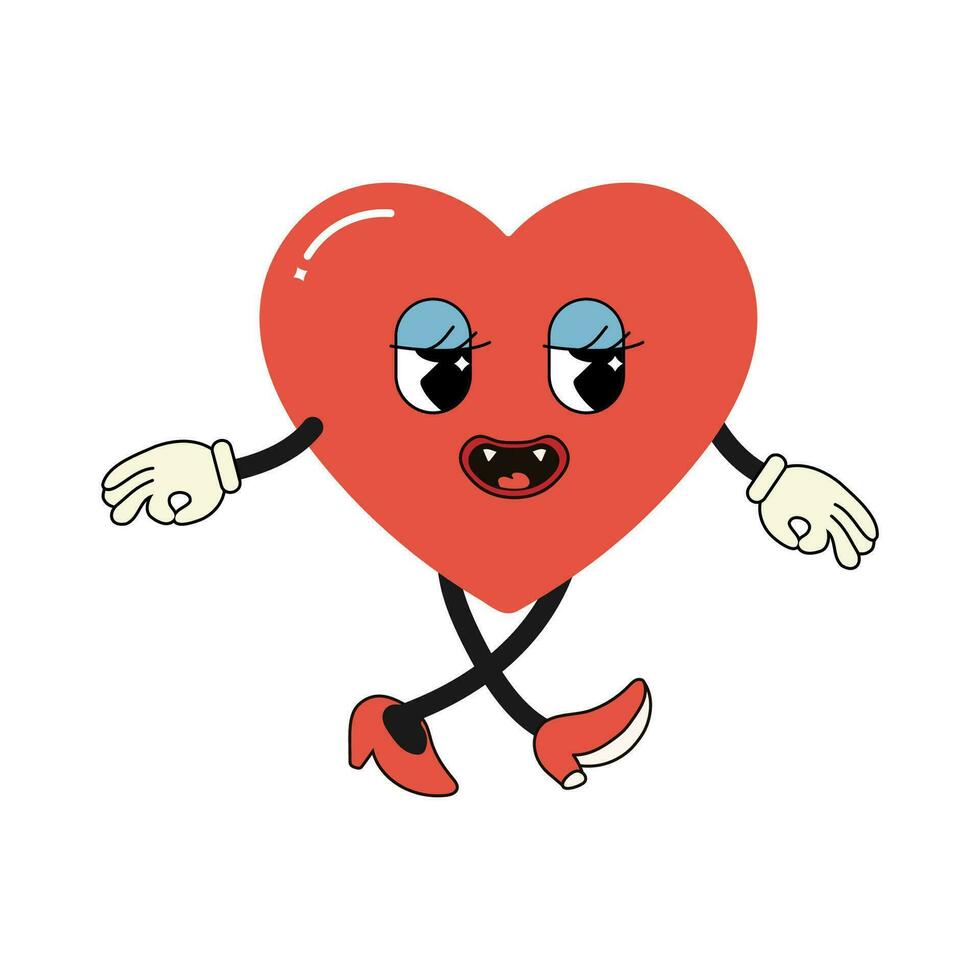 groovy heart character, valentine's day, vector illustration