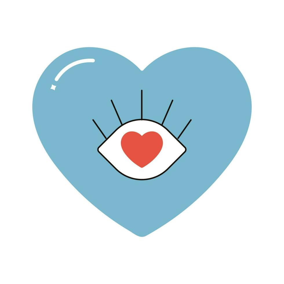 groovy heart with eye in love retro, valentine's day vector