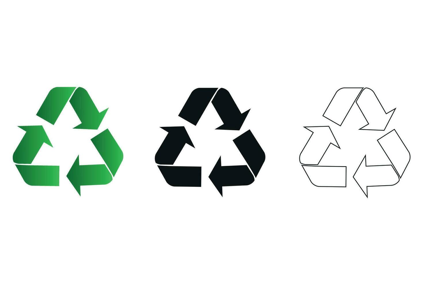 Set of vector recycling symbols. Green recycling sign on a white background. Reuse, update, materials. Vector illustration in flat style.