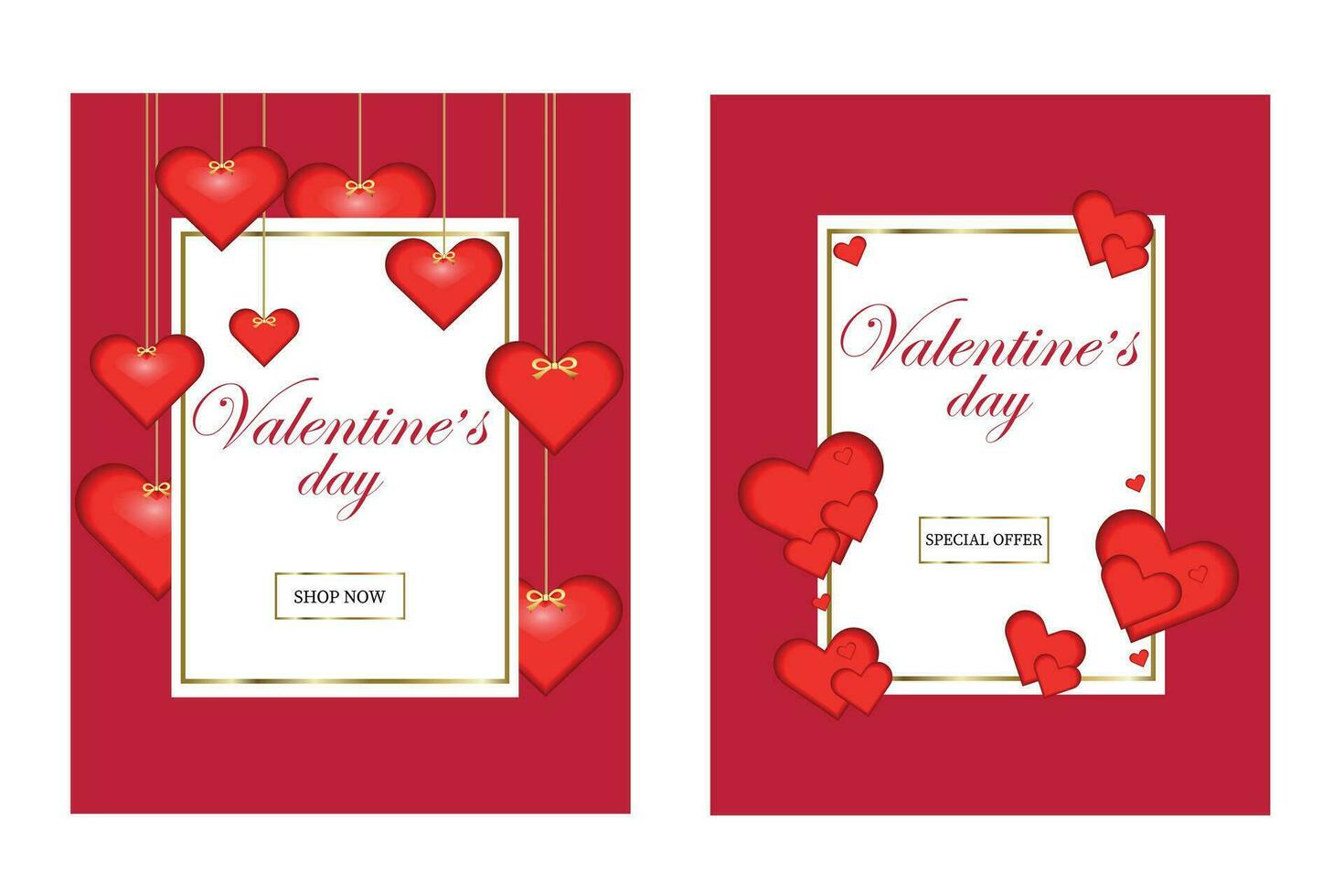 conjunto de tarjeta diseño para San Valentín día. tarjetas con corazones y inscripción. vector ilustración para descuento saludo regalo etiqueta. volantes modelo aislado en rosado.