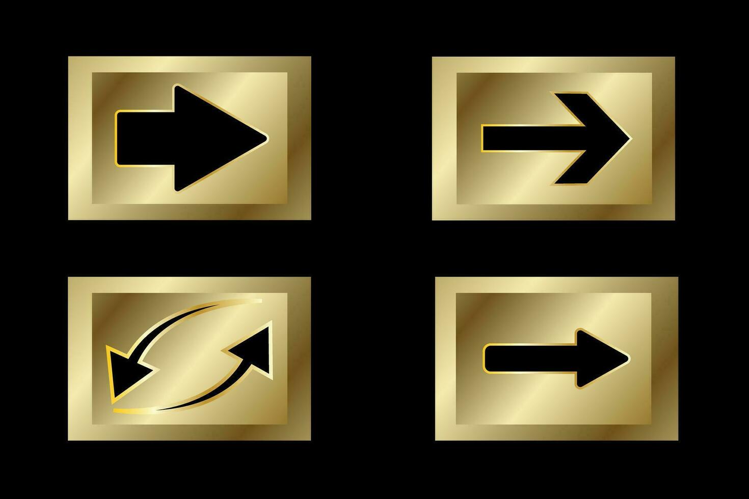 Arrow set. Premium set of black arrows on gold. Arrow design icons in flat modern style.Design elements on black background.Vector illustration. vector