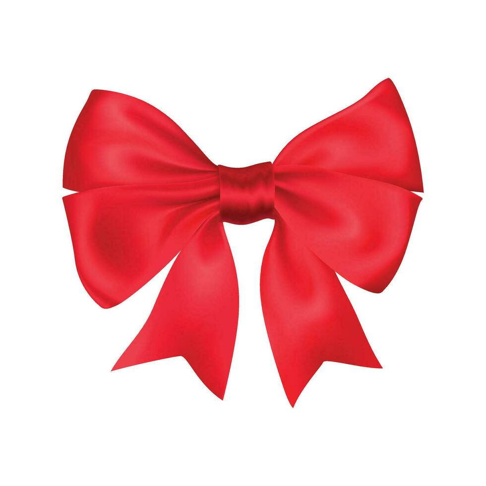 A large red bow for decorating gifts and surprises for the holidays. Gift packaging for birthday, Valentine's day. Object isolated on white background. Vector illustration.
