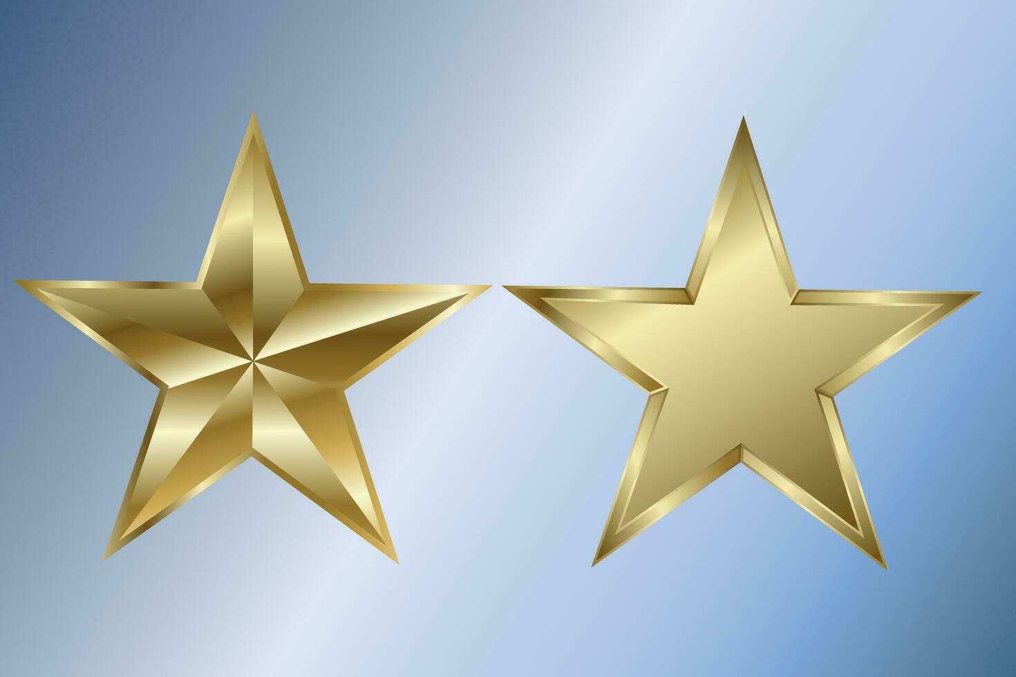 Star. Set of gold stars. Two stars in gold style isolated on a blue gradient background. Vector illustration