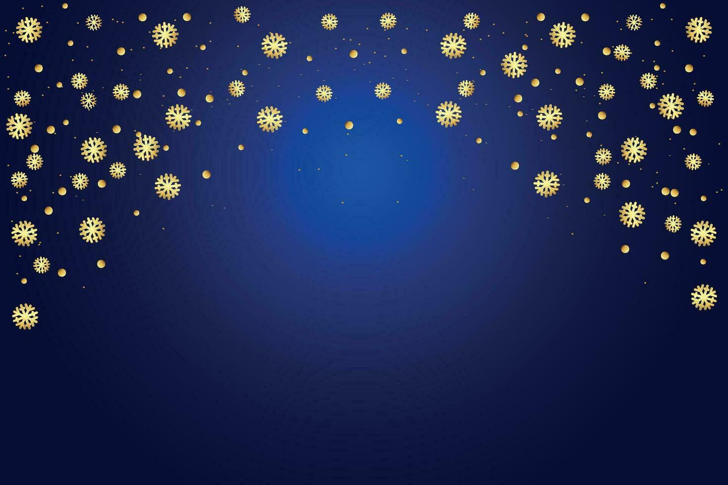 Background. Scattered golden snowflakes and small golden balls on blue. Festive background or design element. vector