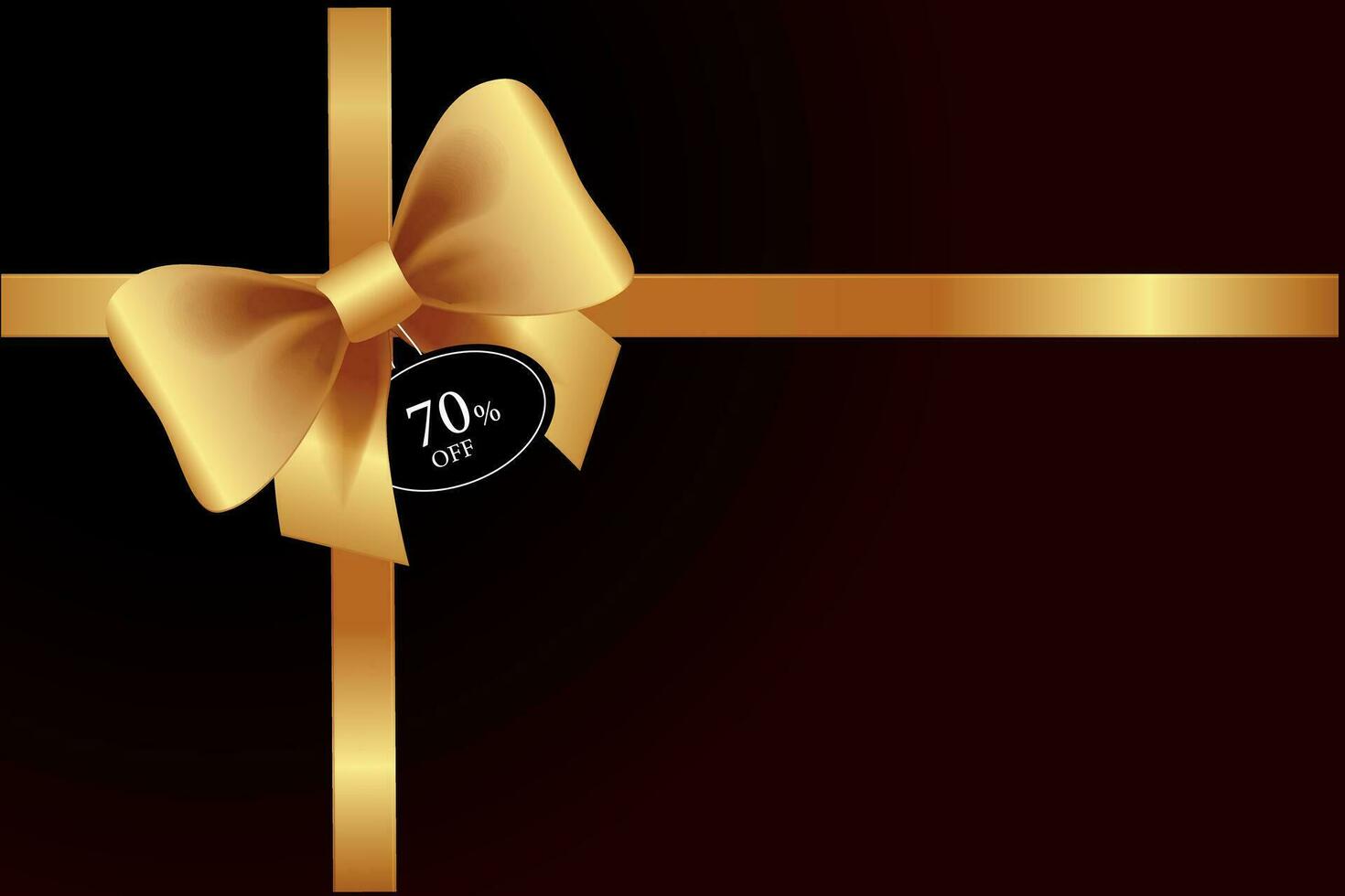 Gift card and gold ribbon on a burgundy background with a gift card label. Sale concept. Banner. vector