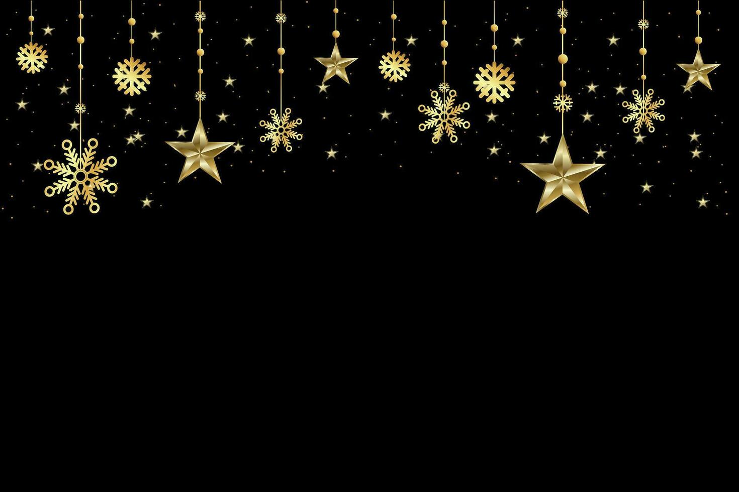 Happy New Year 2024, banner with gold snowflakes and stars on a black background. Can be used for, invitation card template, poster, banner, flyer, background.Vector illustration. vector