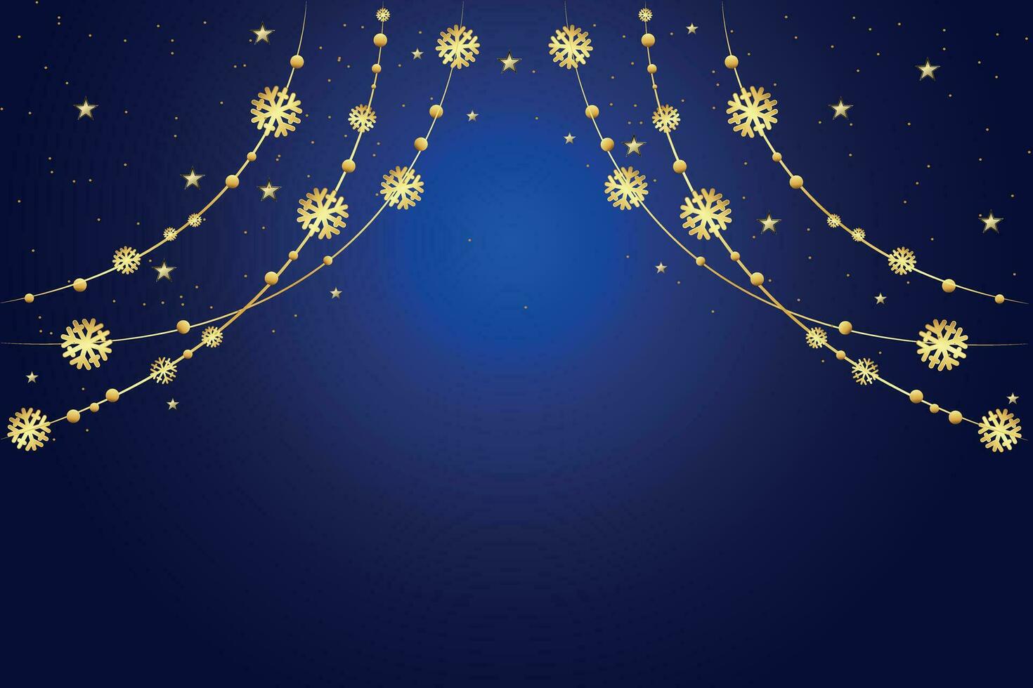 Merry Christmas and Happy New Year background. Shimmering golden snowflakes and stars on a dark background. Christmas composition.Vector illustration. vector