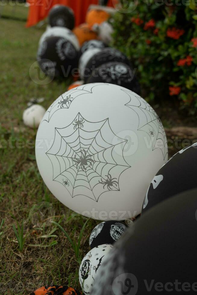 Balloons pattern of spider web decorated in garden. photo