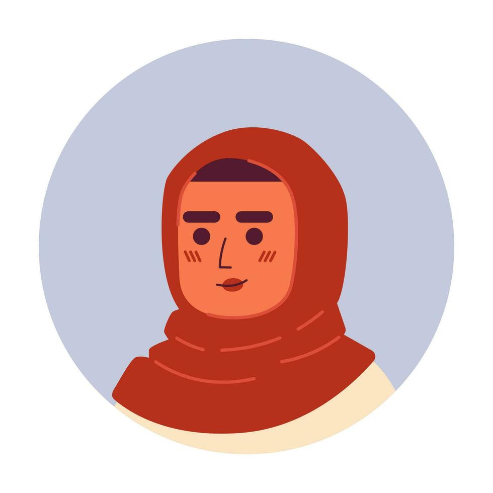 musulmán hijab mujer relajado sonriente 2d vector avatar ilustración. posando árabe tocado hembra dibujos animados personaje rostro. positivo casual disparo a la cabeza retrato plano color usuario perfil imagen aislado en blanco