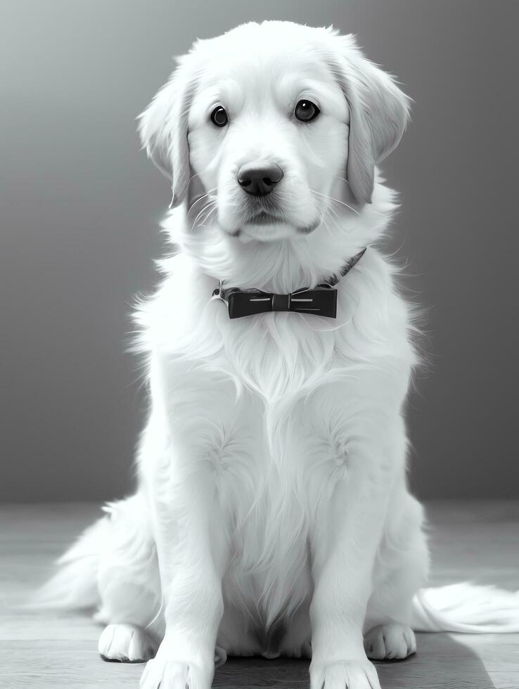 contento dorado perdiguero perro negro y blanco monocromo foto en estudio Encendiendo