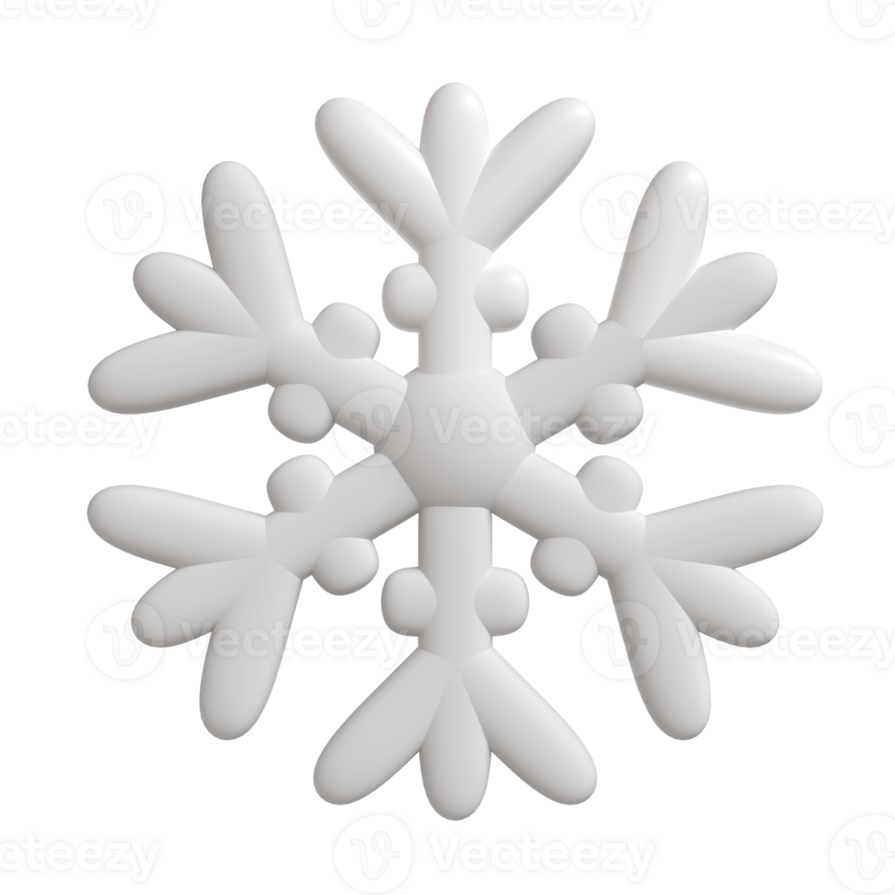 3d illustration of Christmas white icon snowflake isolated. glossy surface. Happy New Year Decoration Holiday element for web design, greeting card png