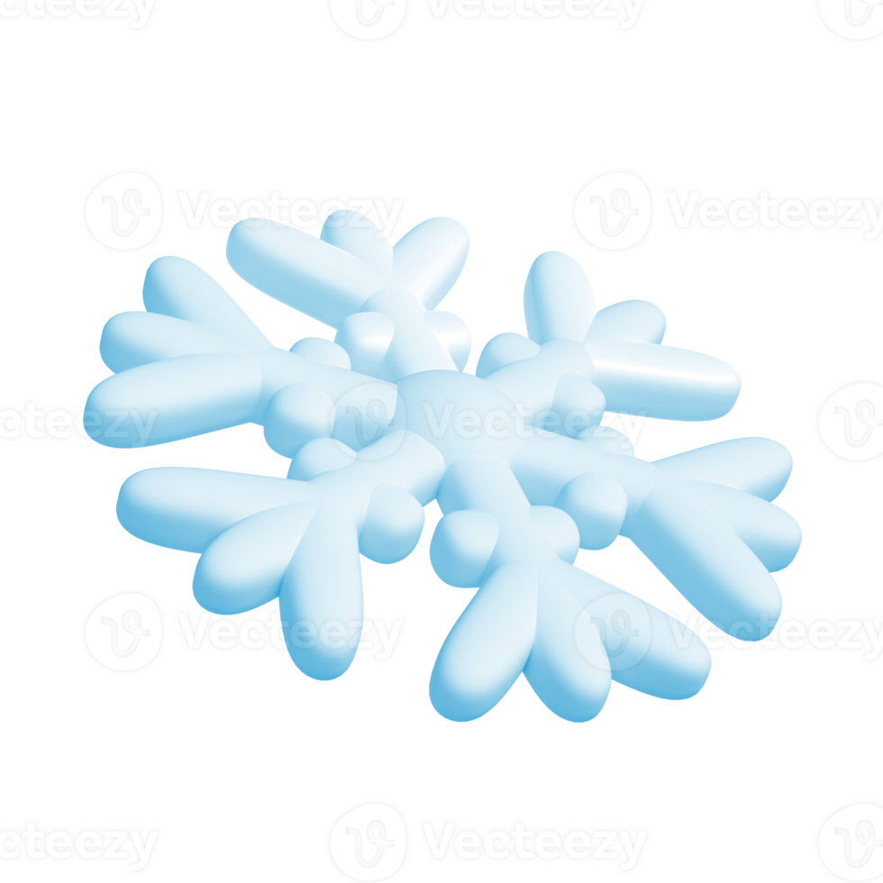 3d illustration of Christmas blue icon snowflake isolated. glossy surface. Happy New Year Decoration Holiday element for web design, greeting card png