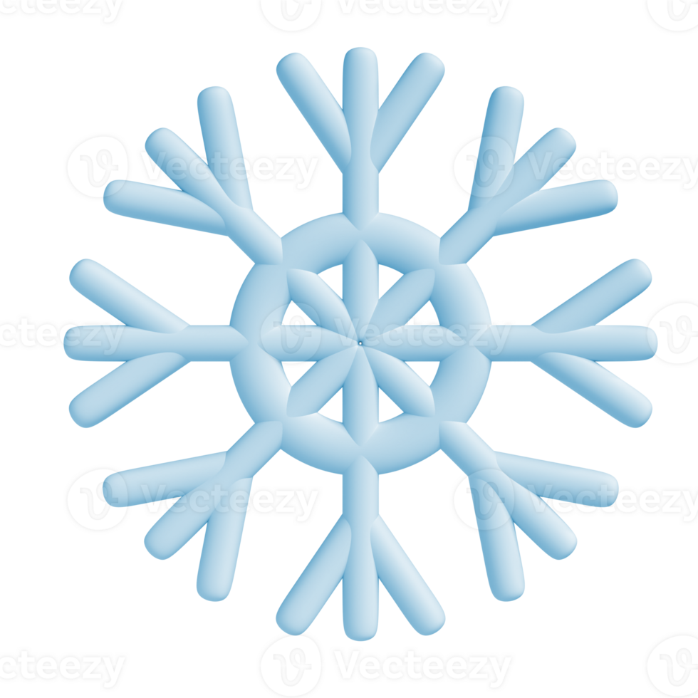 3d illustration of Christmas blue icon snowflake isolated. glossy surface. Happy New Year Decoration Holiday element for web design, greeting card png