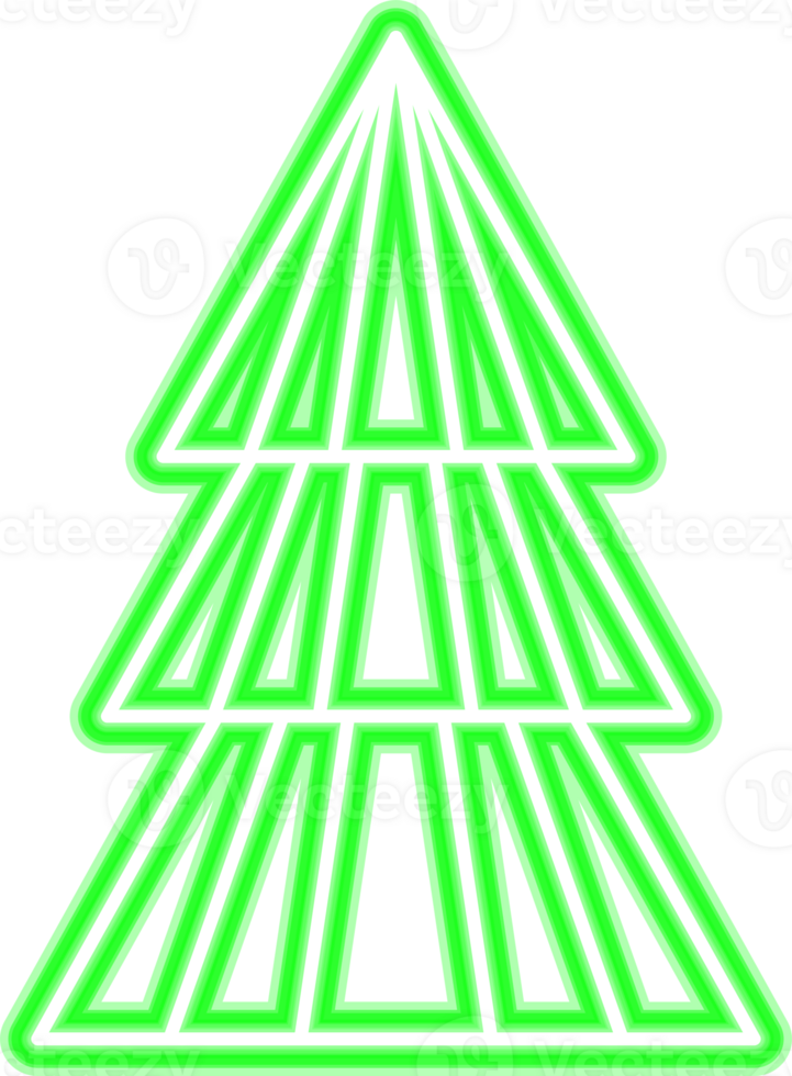 Neon Christmas tree illustration for darker backgrounds. PNG with transparent background.