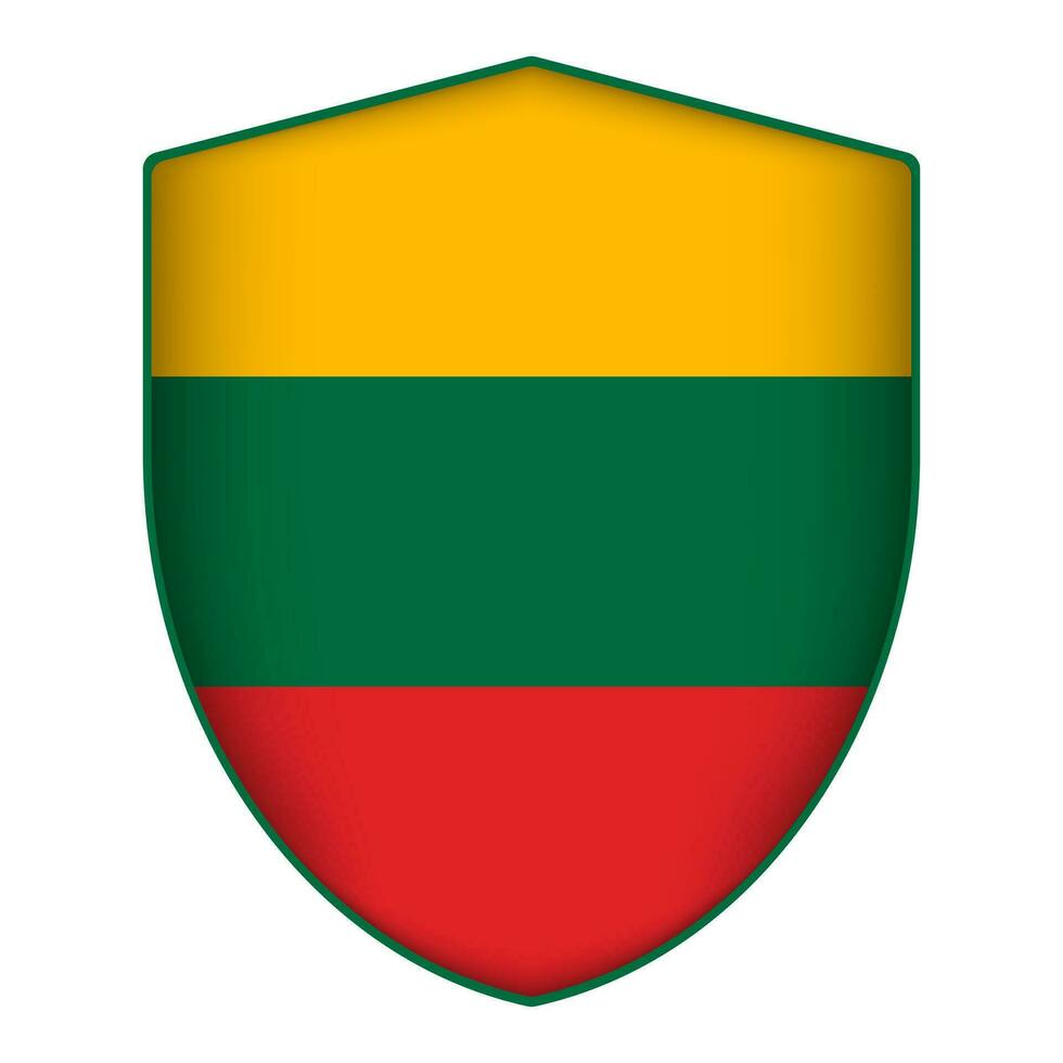 Lithuania flag in shield shape. Vector illustration.