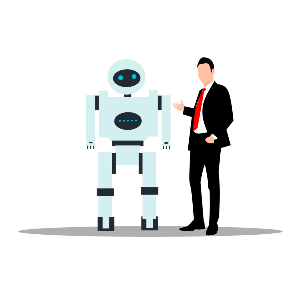 businessman and robot on transparent background png