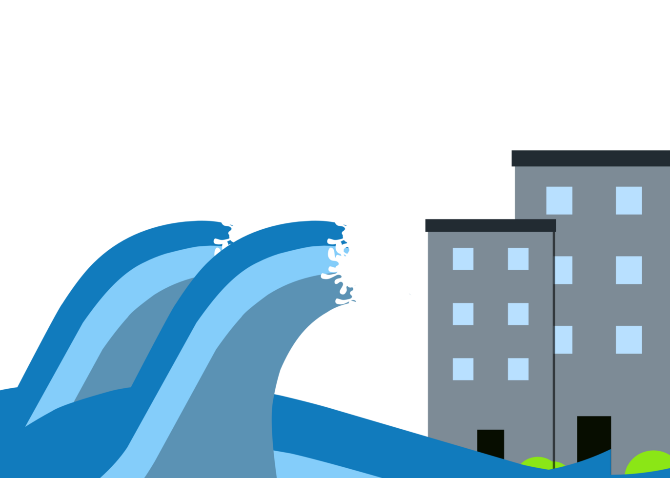 a cartoon illustration of a wave crashing into a building png