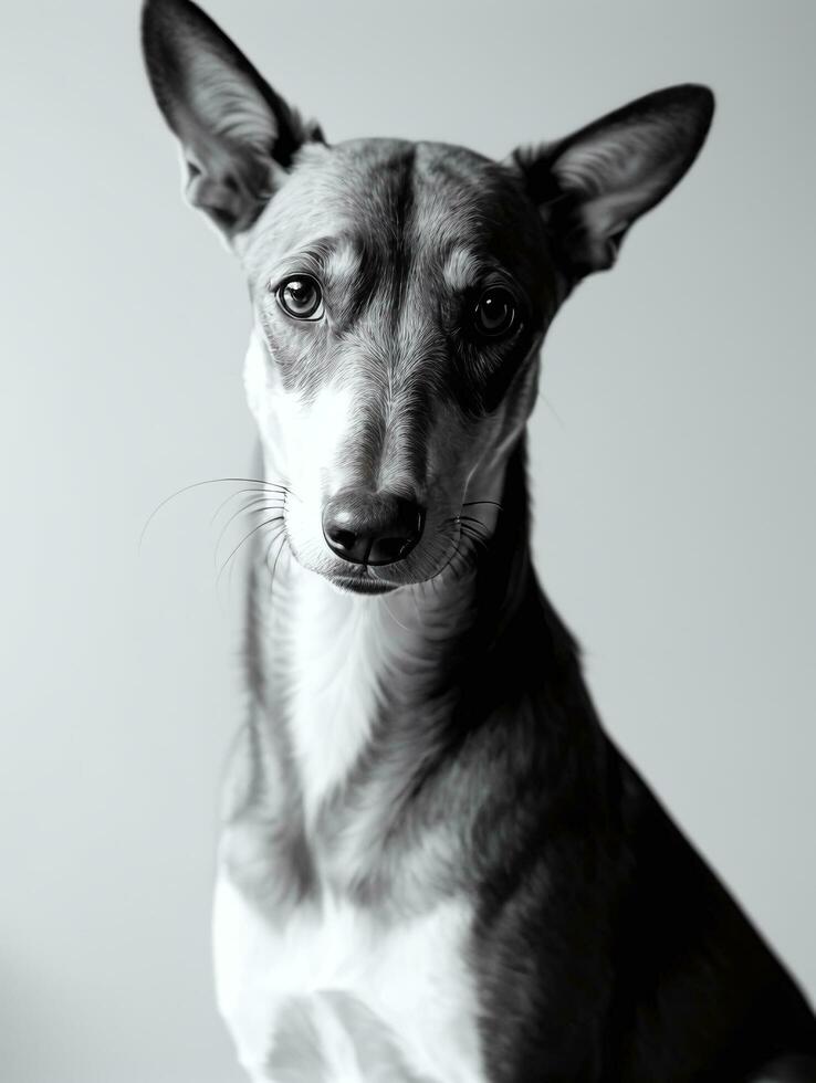 Happy Greyhound Dog Black and White Monochrome Photo in Studio Lighting