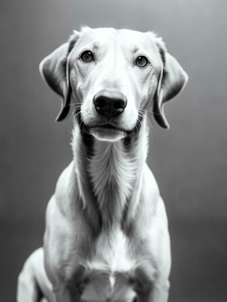 Happy Greyhound Dog Black and White Monochrome Photo in Studio Lighting