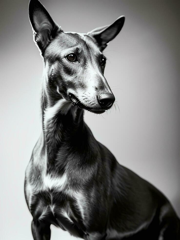 Happy Greyhound Dog Black and White Monochrome Photo in Studio Lighting