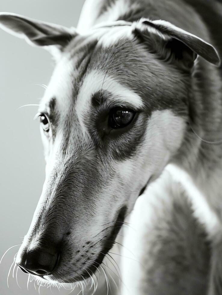 Happy Greyhound Dog Black and White Monochrome Photo in Studio Lighting