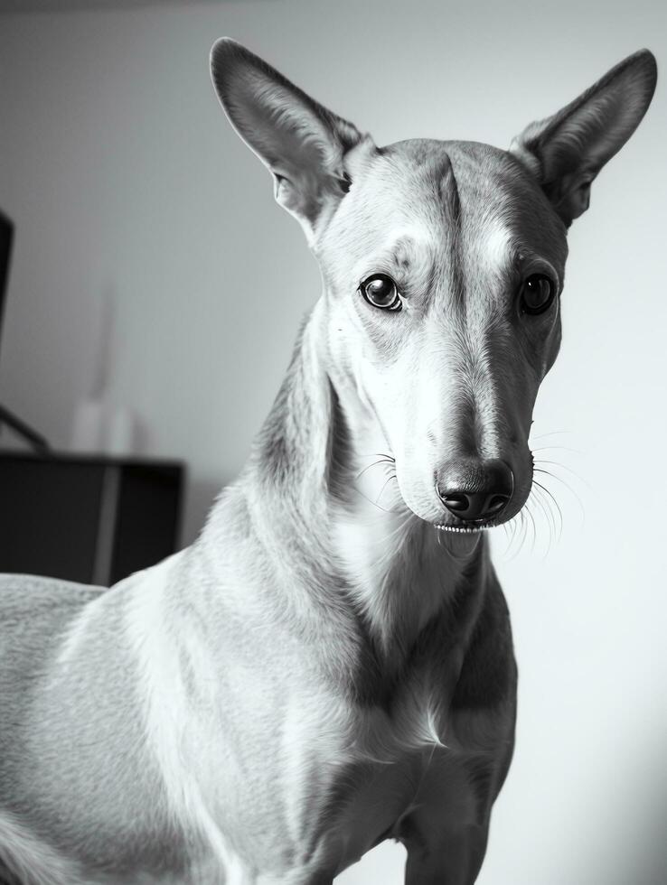 contento galgo perro negro y blanco monocromo foto en estudio Encendiendo