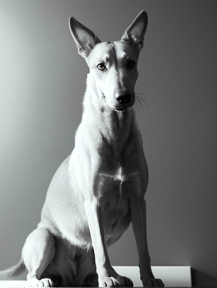 Happy Greyhound Dog Black and White Monochrome Photo in Studio Lighting