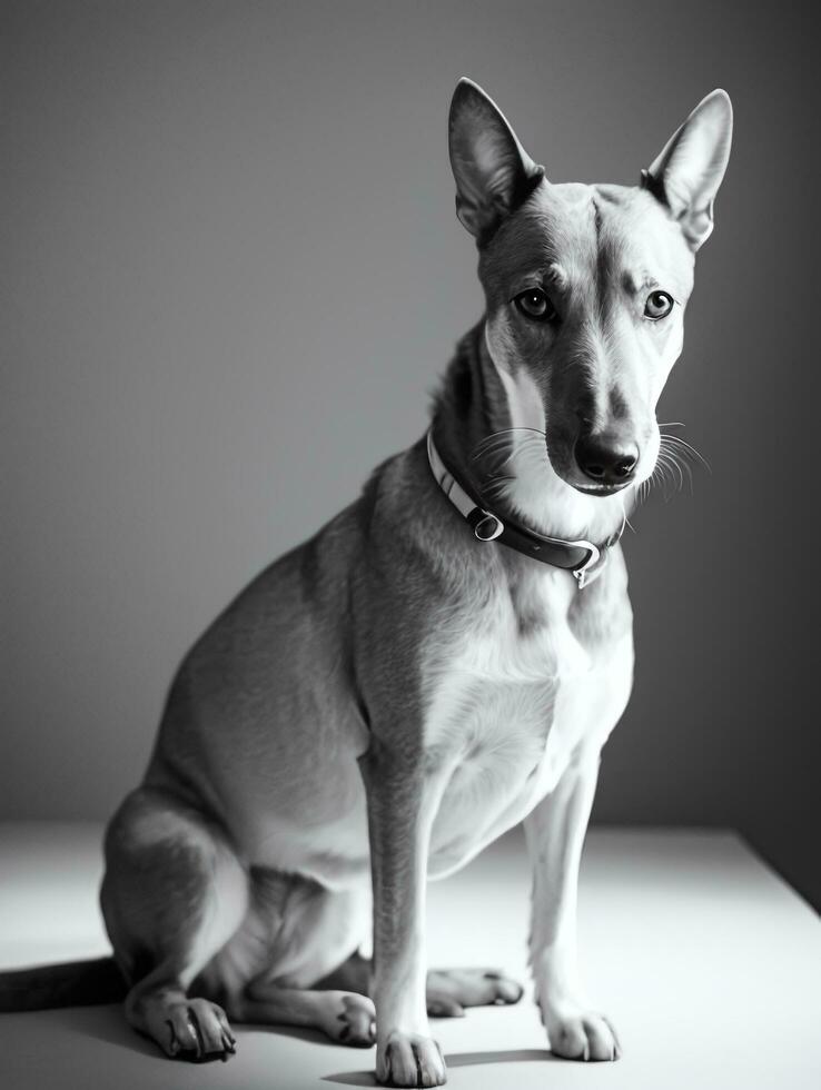 Happy Greyhound Dog Black and White Monochrome Photo in Studio Lighting