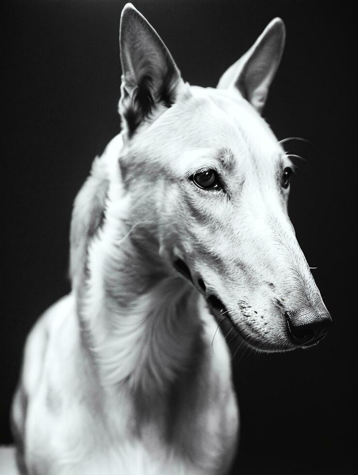 contento galgo perro negro y blanco monocromo foto en estudio Encendiendo