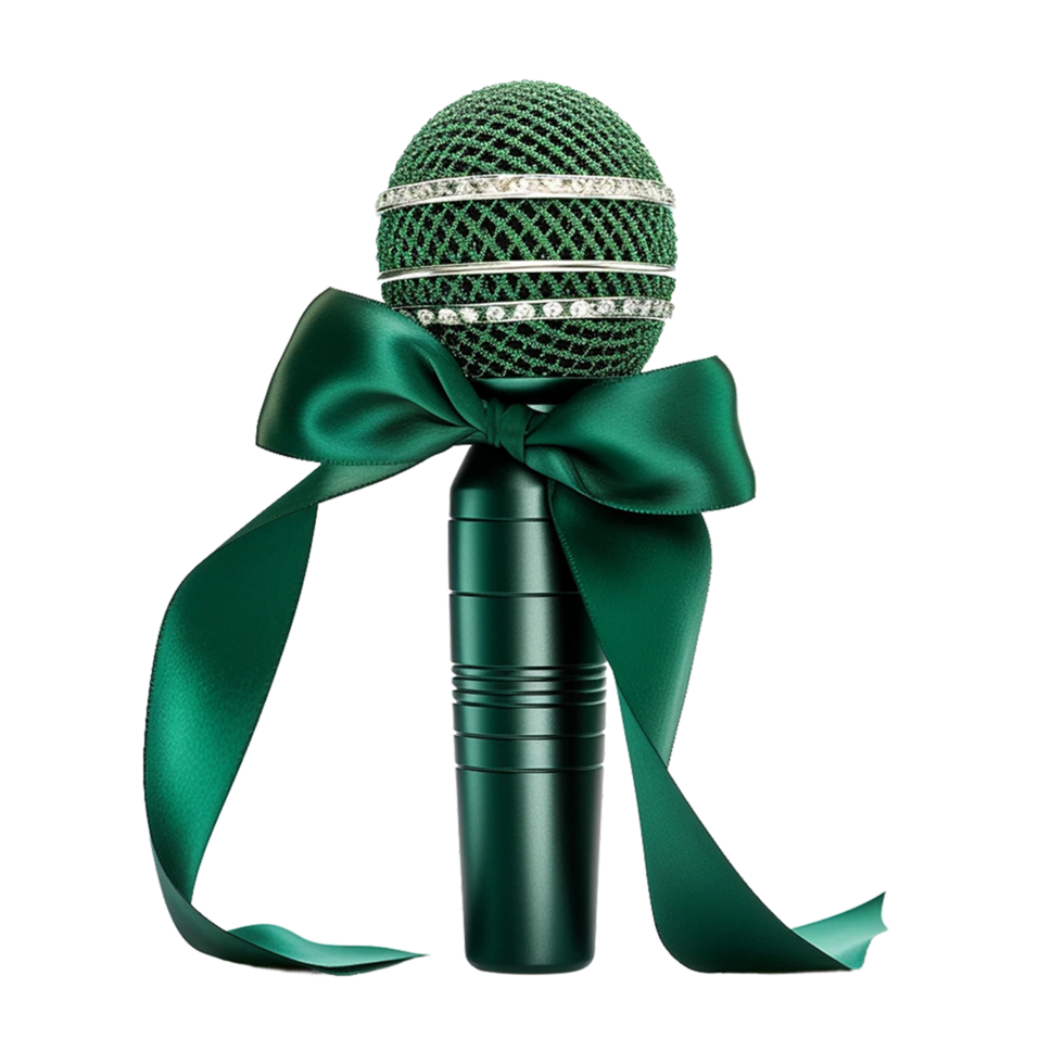 Green Wireless mic with bow isolated on a transparent background AI Generative png