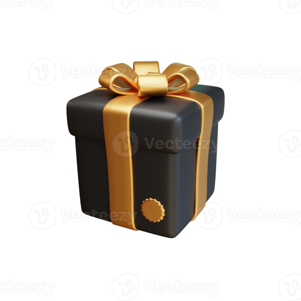 3d schwarz Geschenk Box Symbol mit Gold Verpackung Schleife. Einkaufen Verkauf Förderung. 3d Rendern Symbol E-Commerce. png