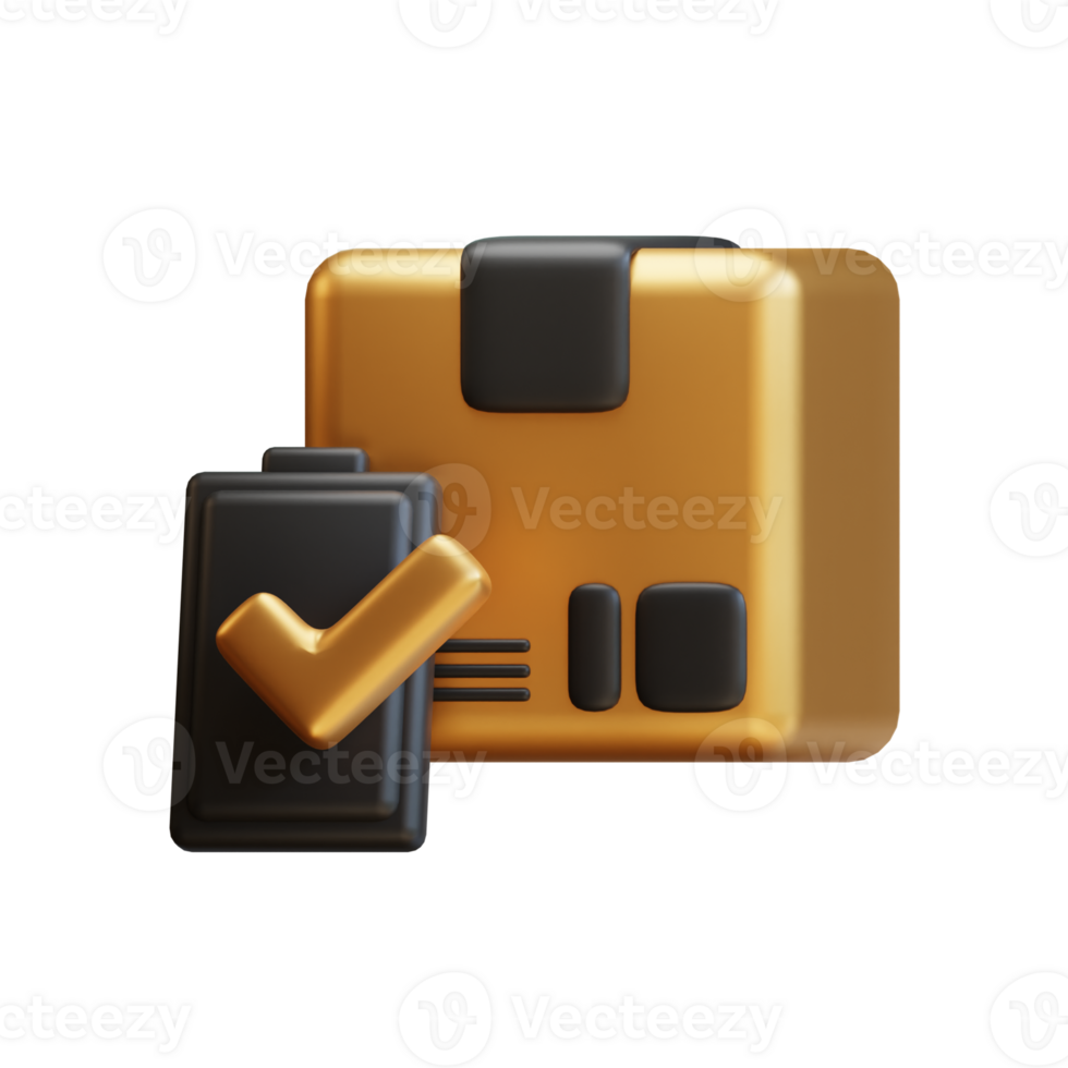 3d box package with check mark. delivery concept accepted. 3D Rendering icon e-commerce. png