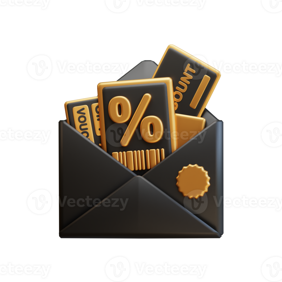 3D envelope containing many special discount gifts. Shopping sale promotion. 3D Rendering icon e-commerce. png