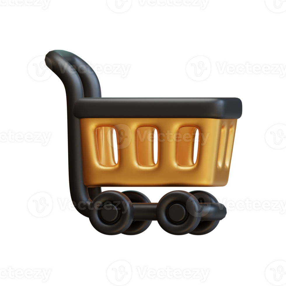 3D Shopping cart trolley. Completed. 3D Rendering icon e-commerce. png