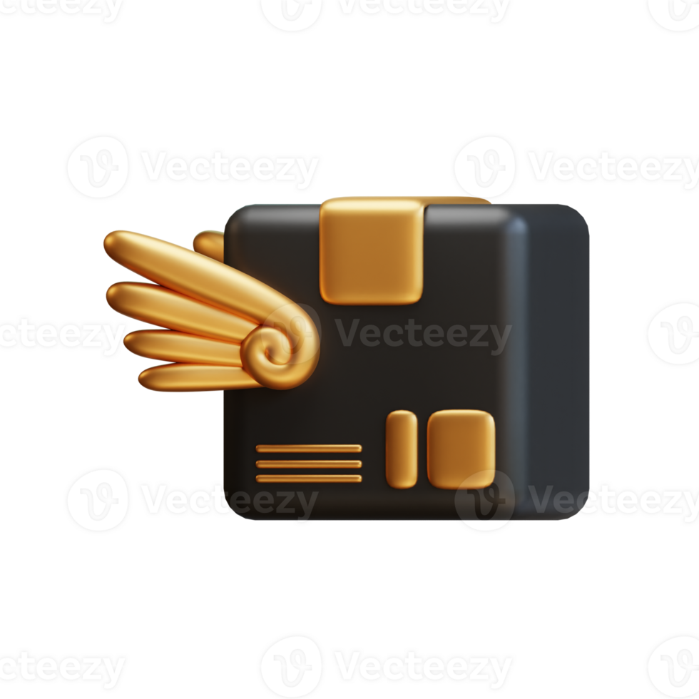 3d Flying box with wings, business package shipping and delivery concept. 3D Rendering icon e-commerce. png