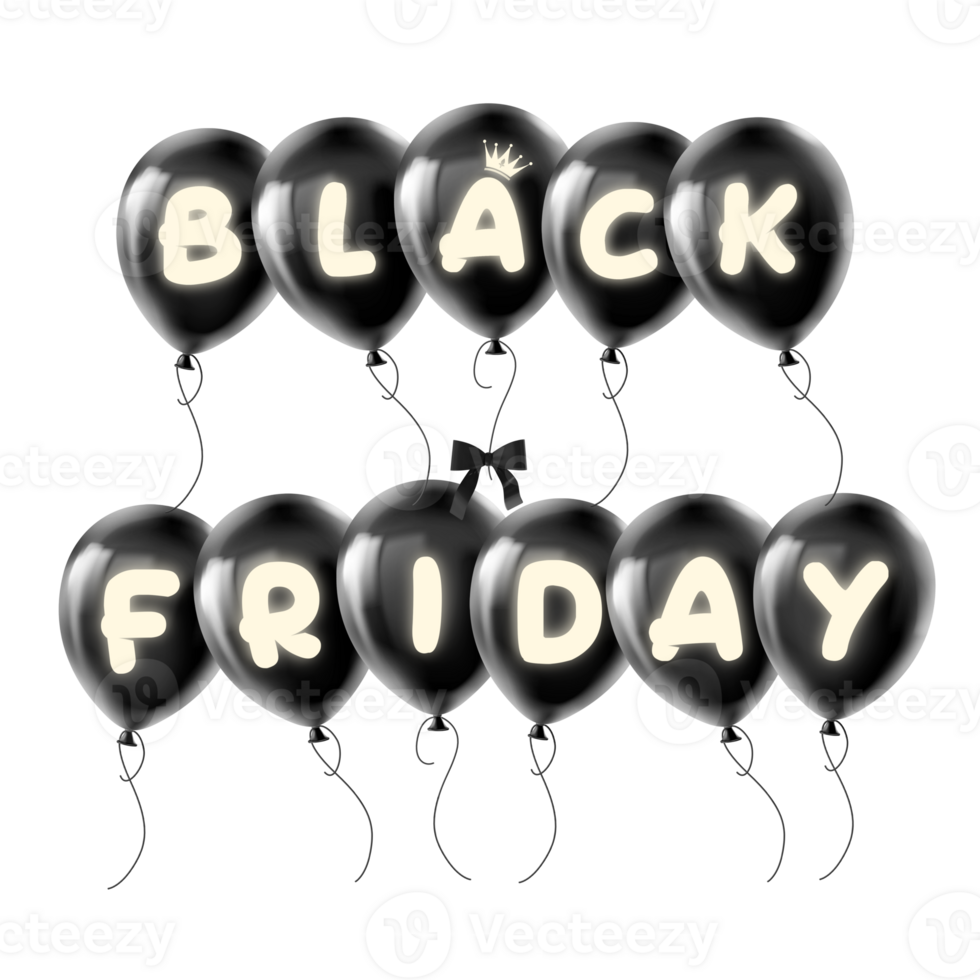 3D Rendering Black Balloons With Black Friday Letters png