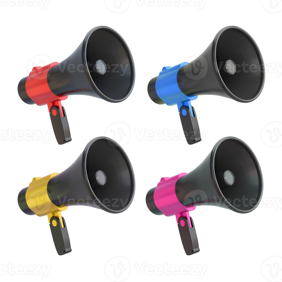 3D Rendering Colorful Portable Megaphone Set png