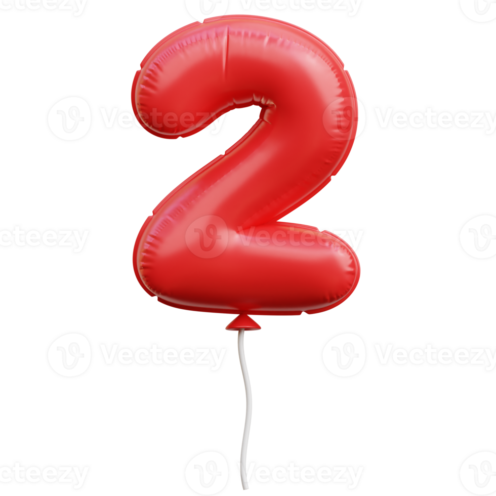 Balloon Number Two 3D Icon Illustrations png