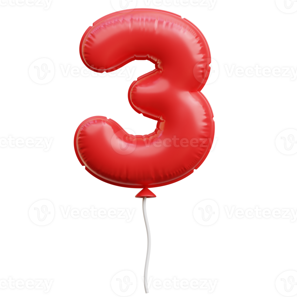 Balloon Number Three 3D Icon Illustrations png