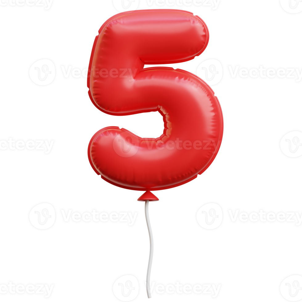 Balloon Number Five 3D Icon Illustrations png