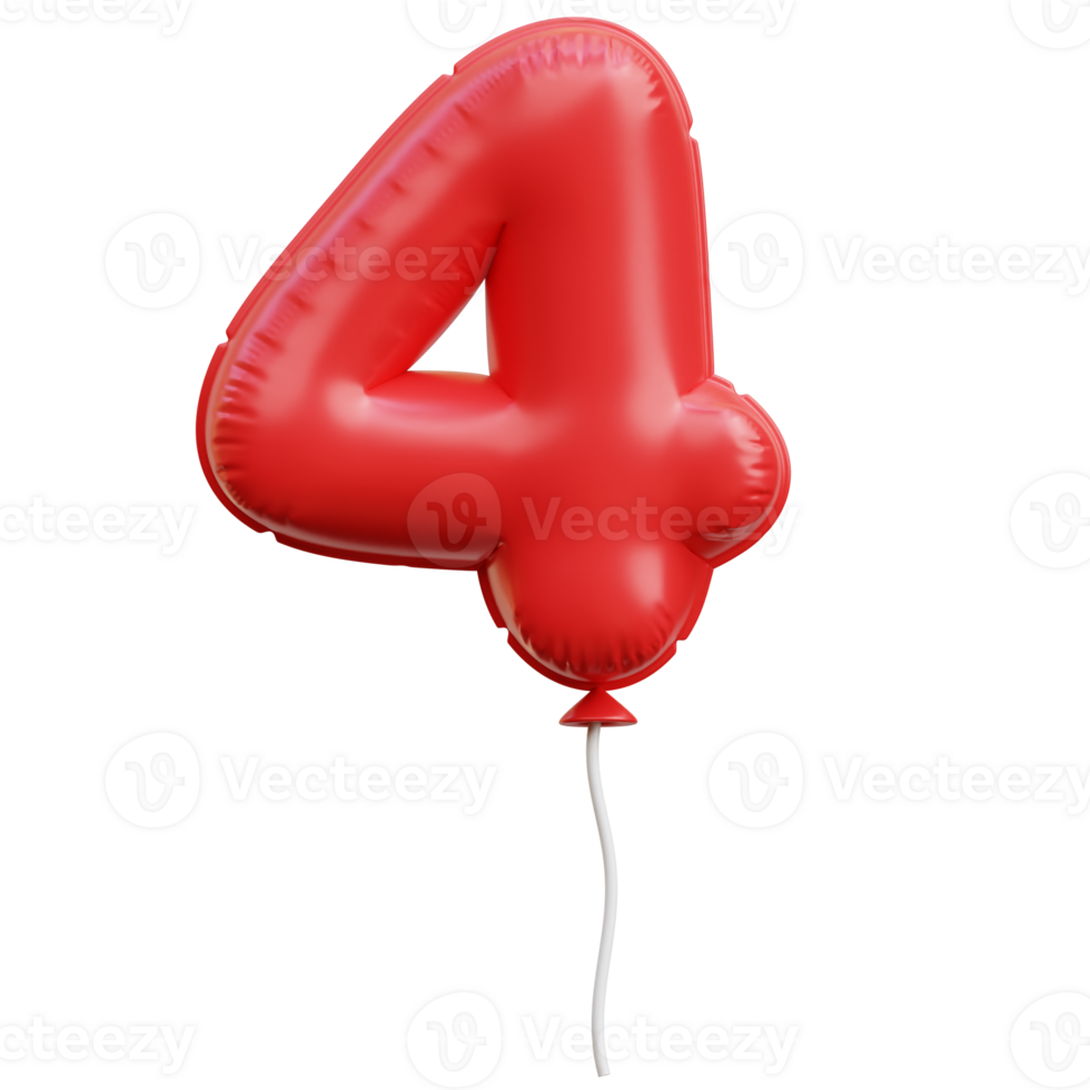 Balloon Number Four 3D Icon Illustrations png