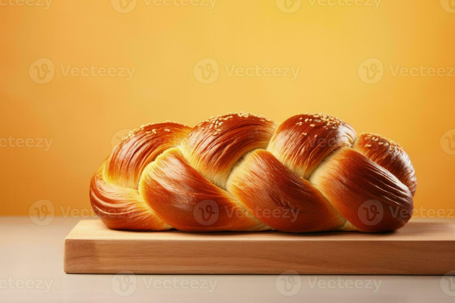 Challah Isolated on Pastel Background with a Place for Text photo