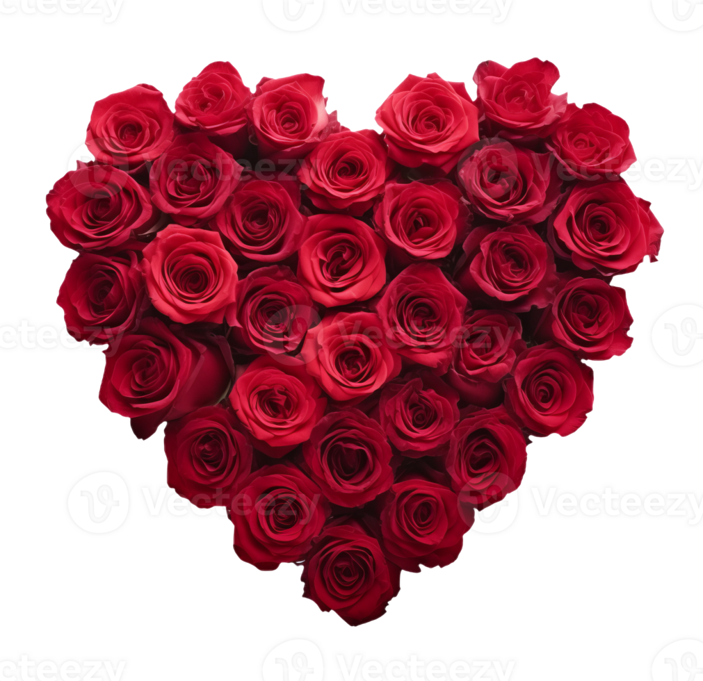 Valentine day heart made of rose flowers isolated on transparent background png