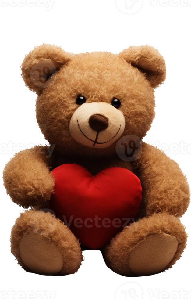 Cute teddy bear with red heart isolated on transparent background png