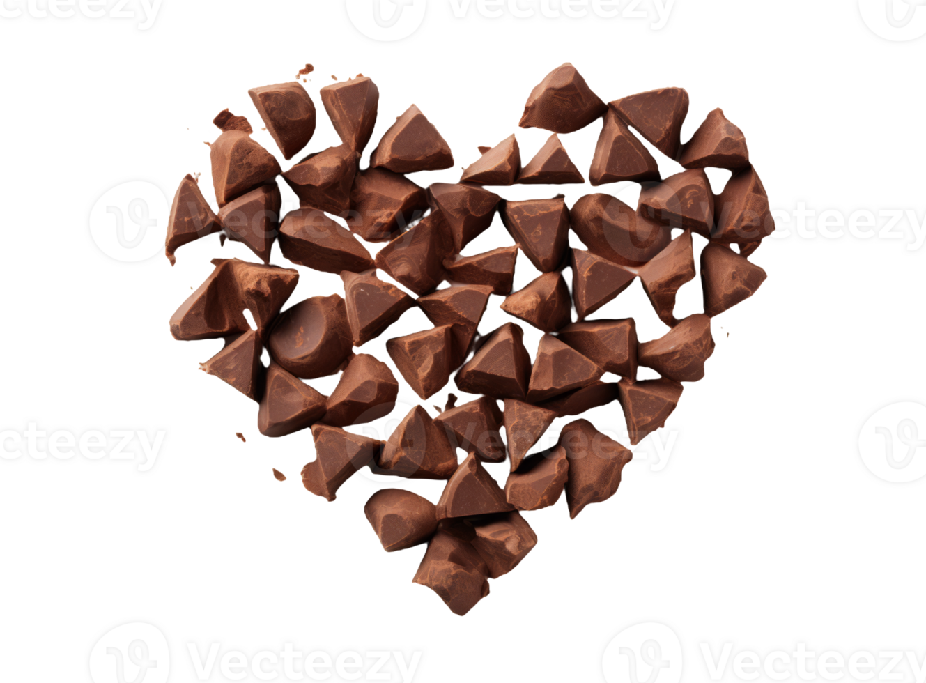 Heart made of pieces of chocolate isolated on transparent background png