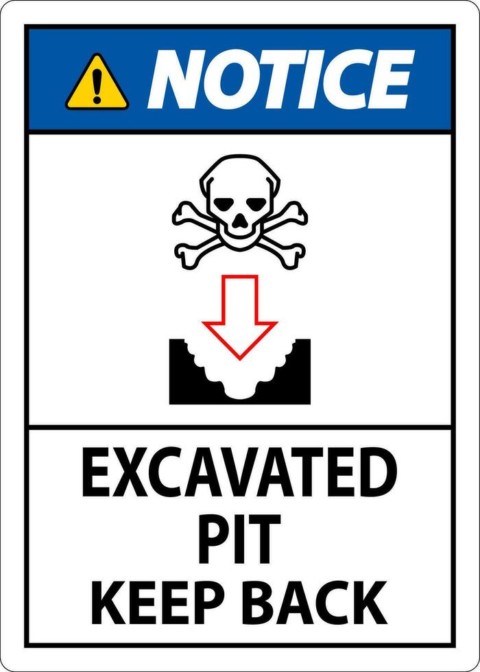Notice Excavated Pit Sign Excavated Pit Keep Back vector