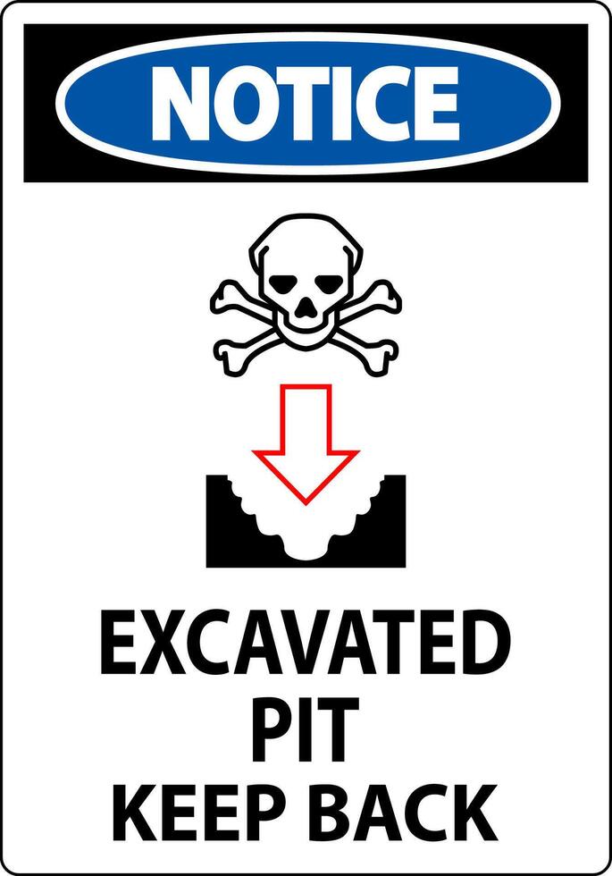 Notice Excavated Pit Sign Excavated Pit Keep Back vector