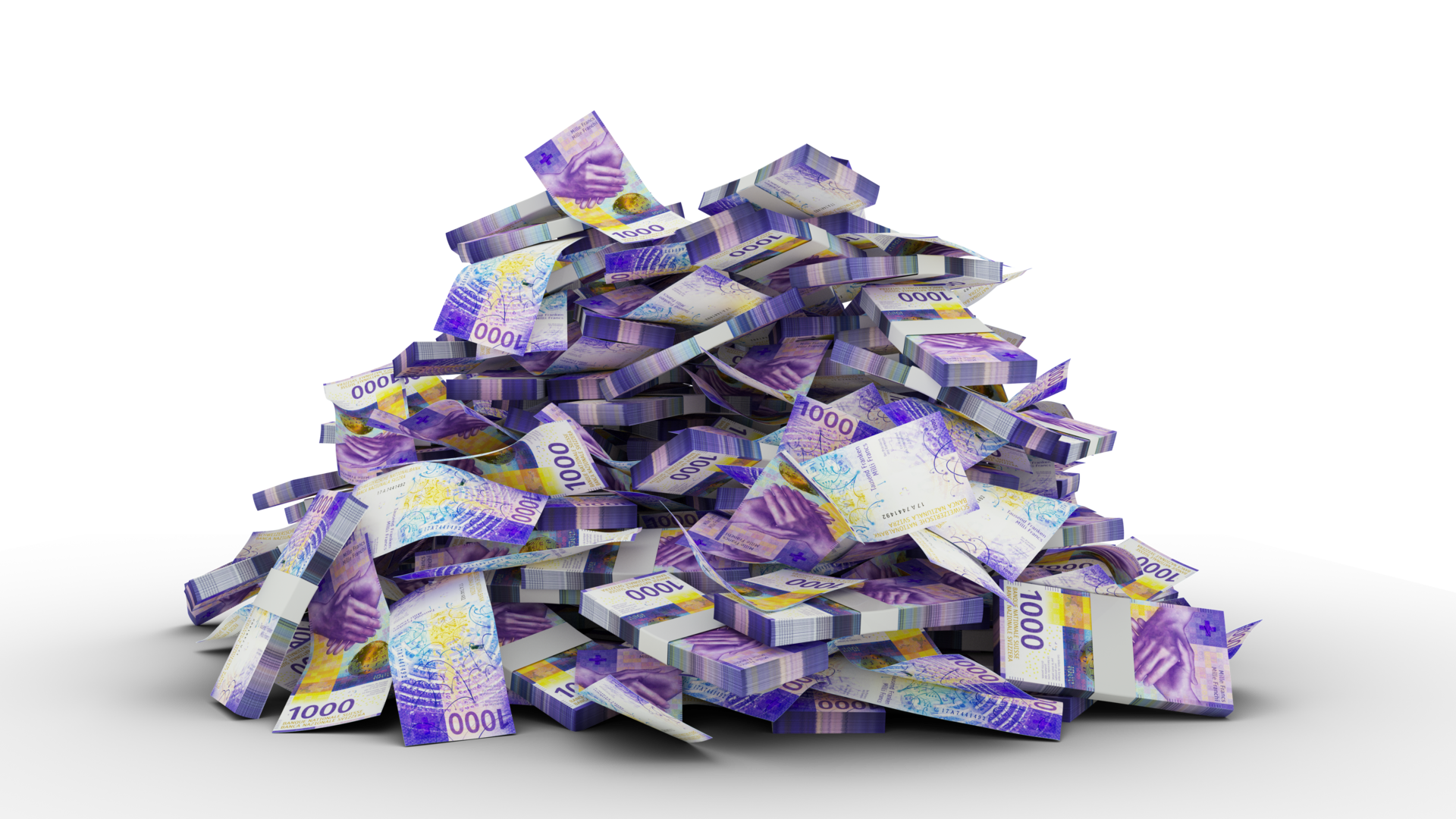 Big Pile Of 1000 Swiss Franc Notes A Lot Of Money Isolated On 