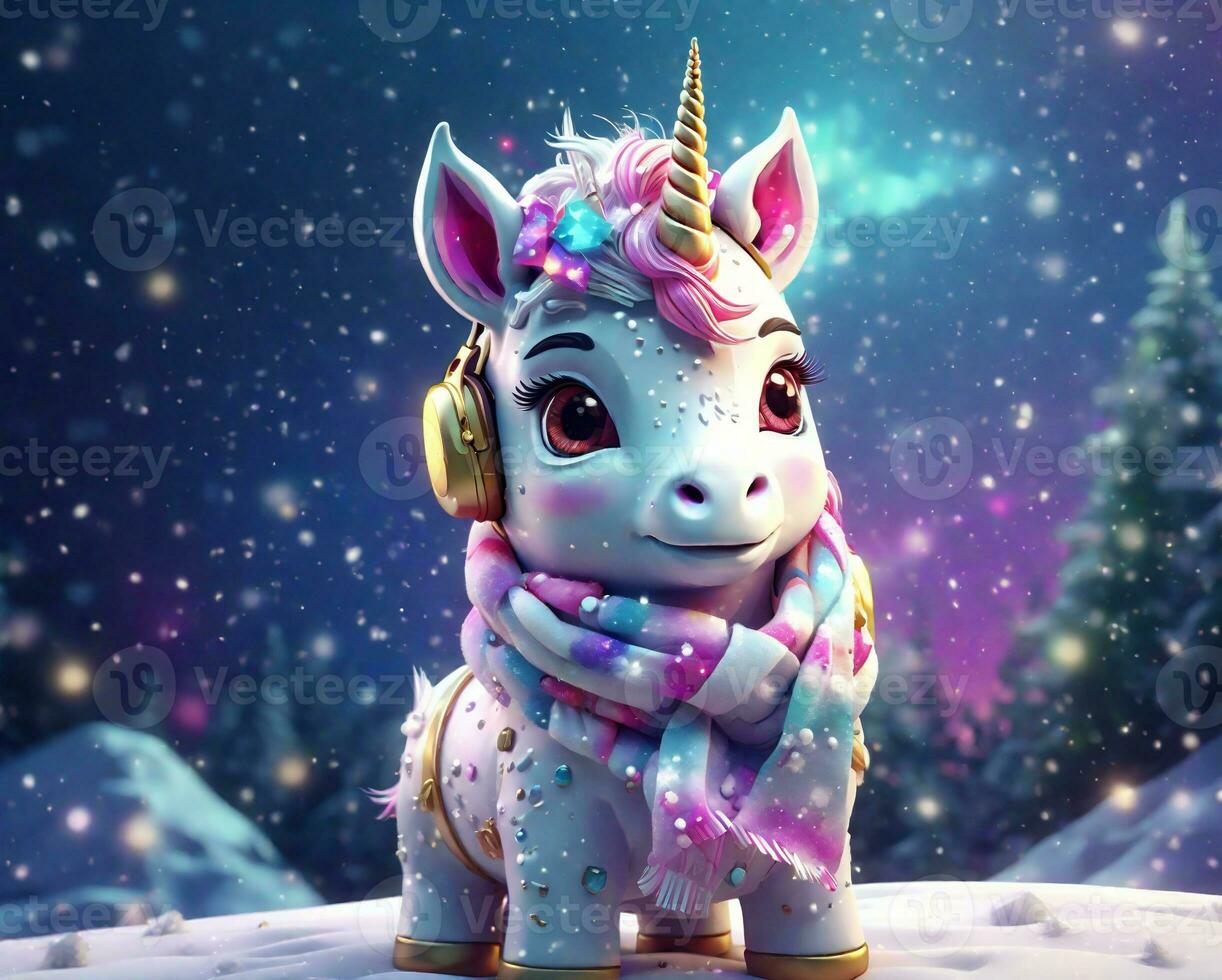 hermosa unicornio en un invierno antecedentes foto